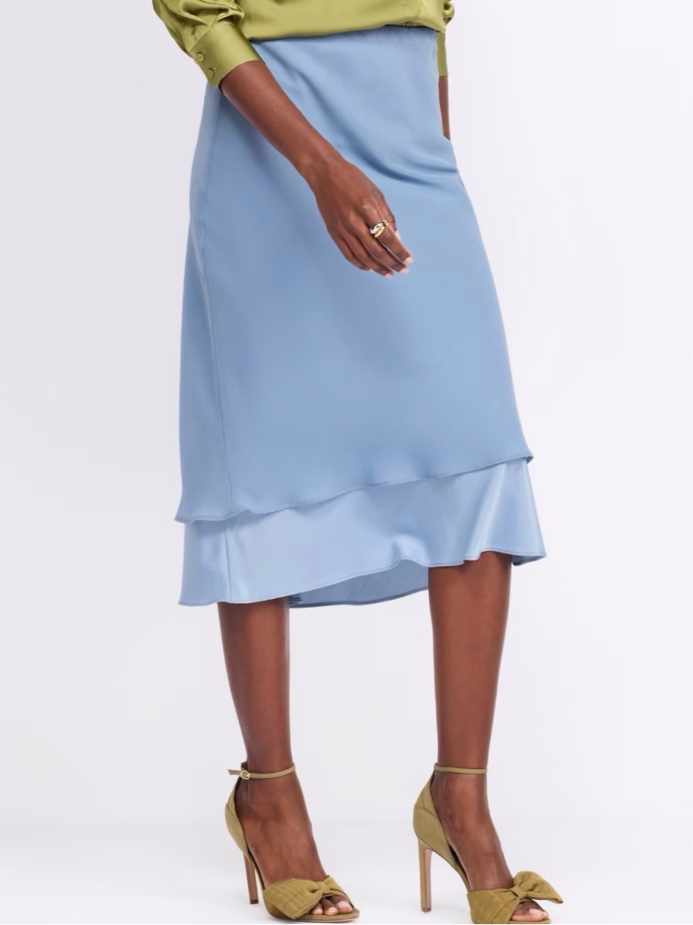 MONTGOMERY POST -Stitch Fix Double Layer Midi Slip Skirt Blue Petite Med New $69